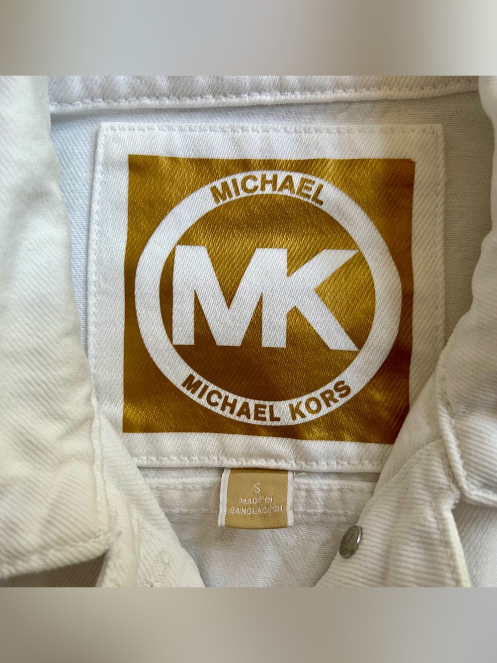 Michael Kors White Denim Trucker Jacket with Gold Hardware- S - Picture 5 of 7